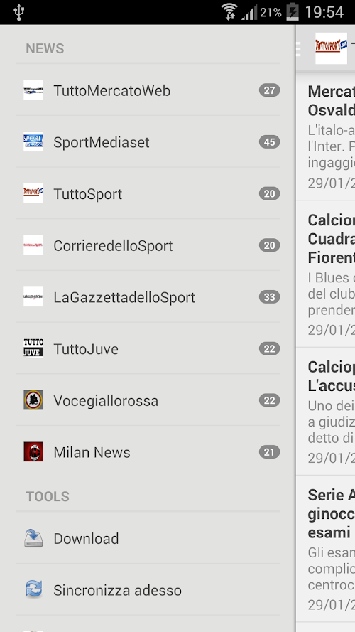 Android application Tutto Calcio screenshort