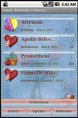 Android application Events Reminder (Country) screenshort