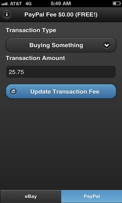Fee Calc for eBay and PayPal Screen 3