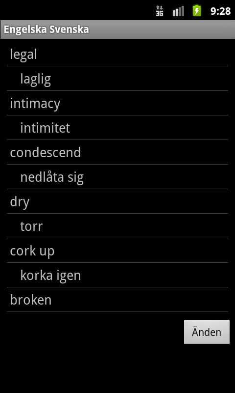 English Swedish Dictionary Screen 2