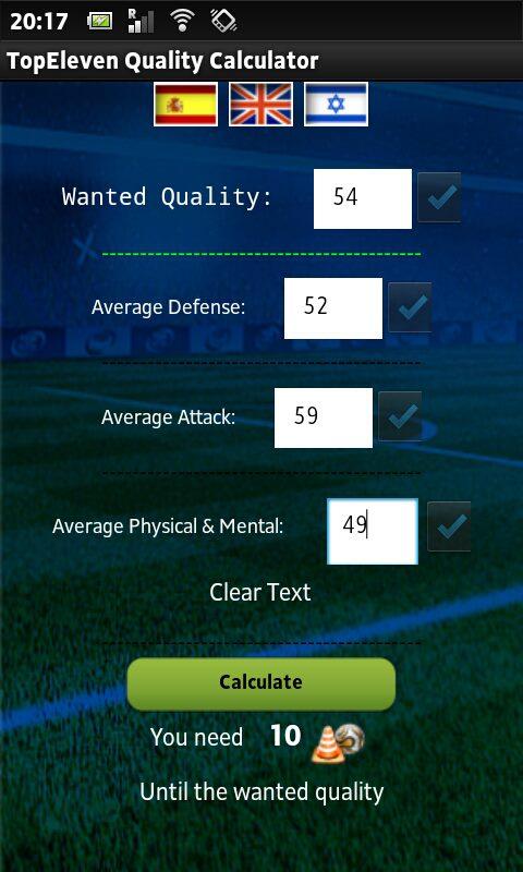 Top Eleven -Quality Calculator Screen 1