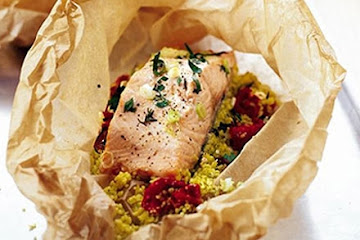 Herby salmon & couscous parcels