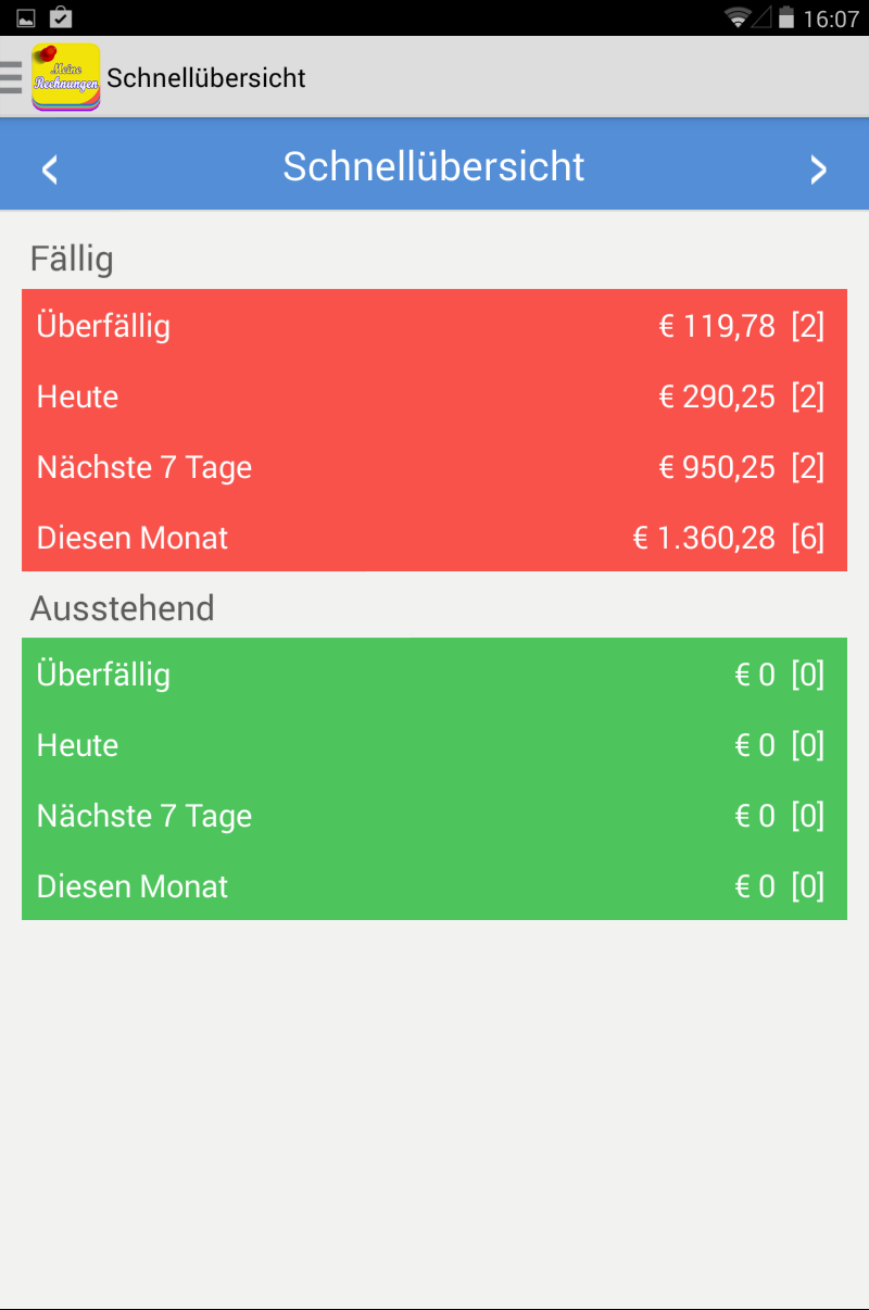 Android application myBills with sync screenshort