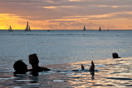 Sunset over Waikiki, Oahu.