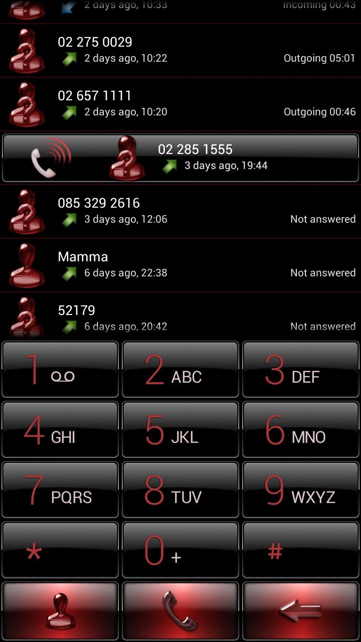 Dialer Black Red Gloss Theme Screen 2