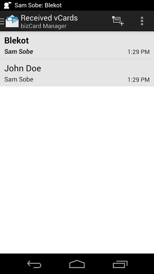 Android application bizCard Manager/SMS MMS vCard screenshort