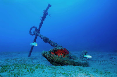 A remnant from a shipwreck off the coast of St. Eustatius.