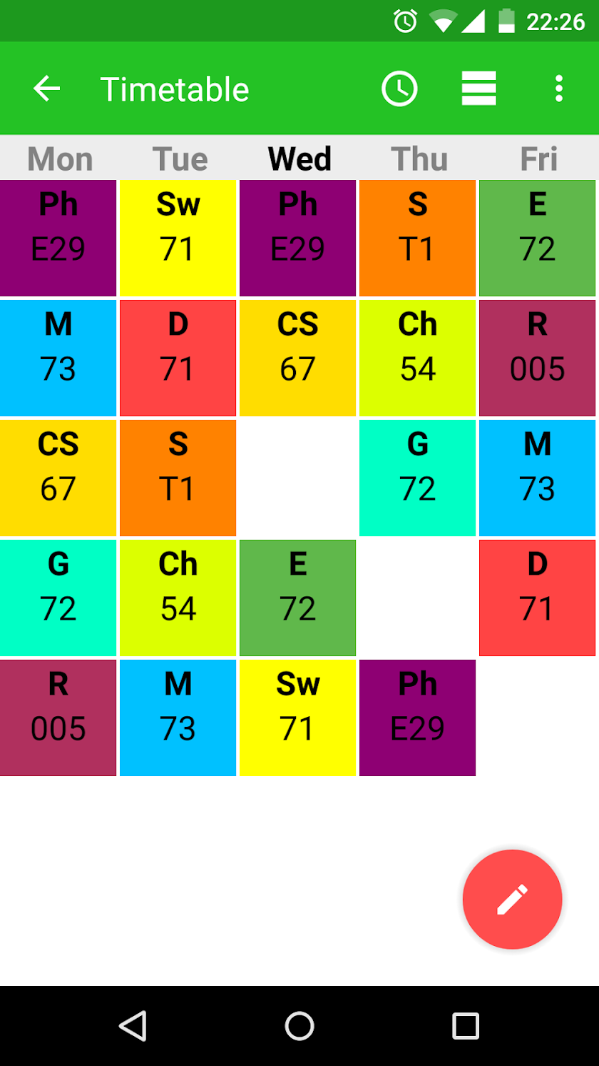 Timetable Screen 2