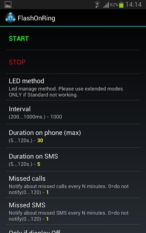 Android application FlashOnRing screenshort