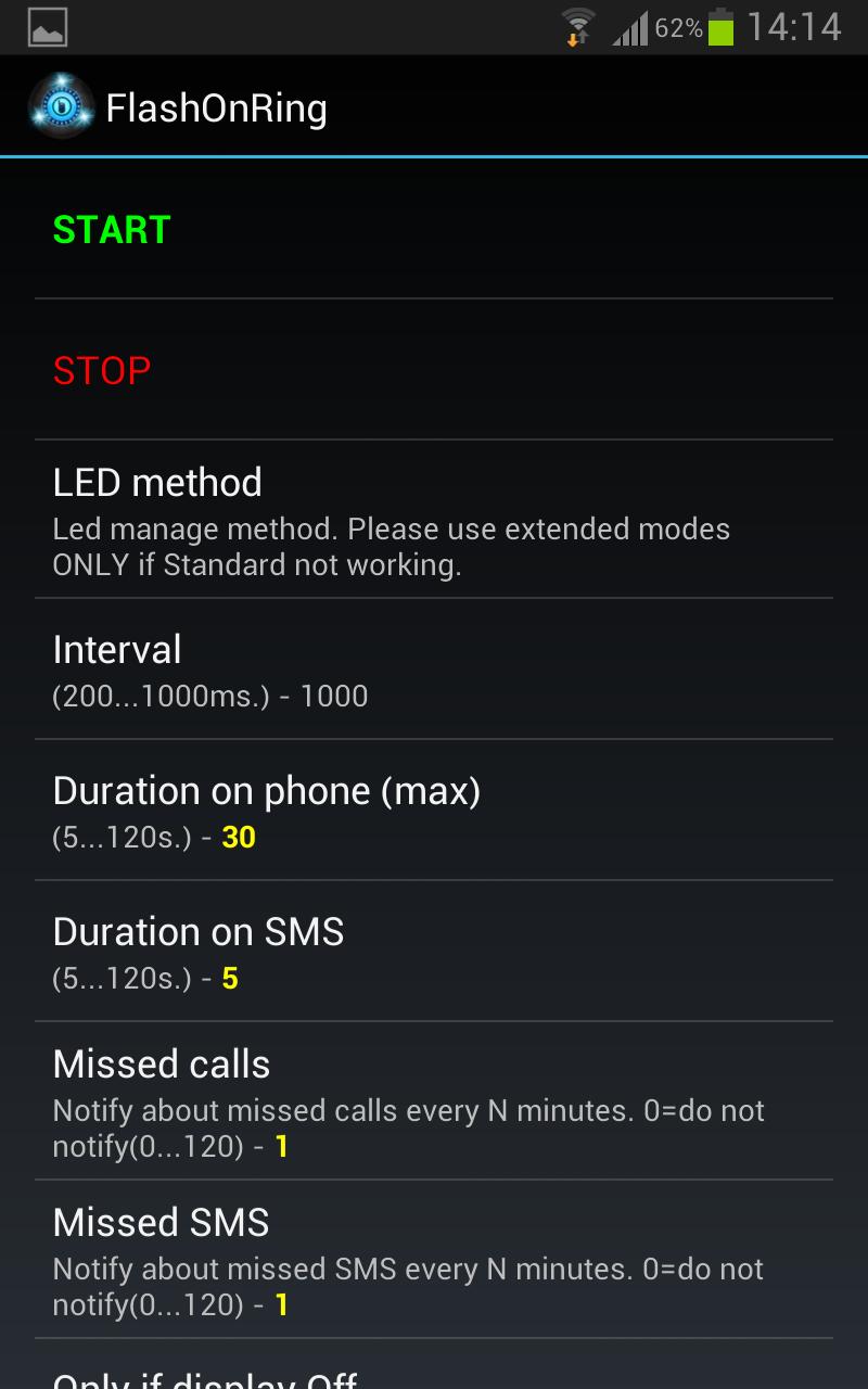 FlashOnRing Screen 1