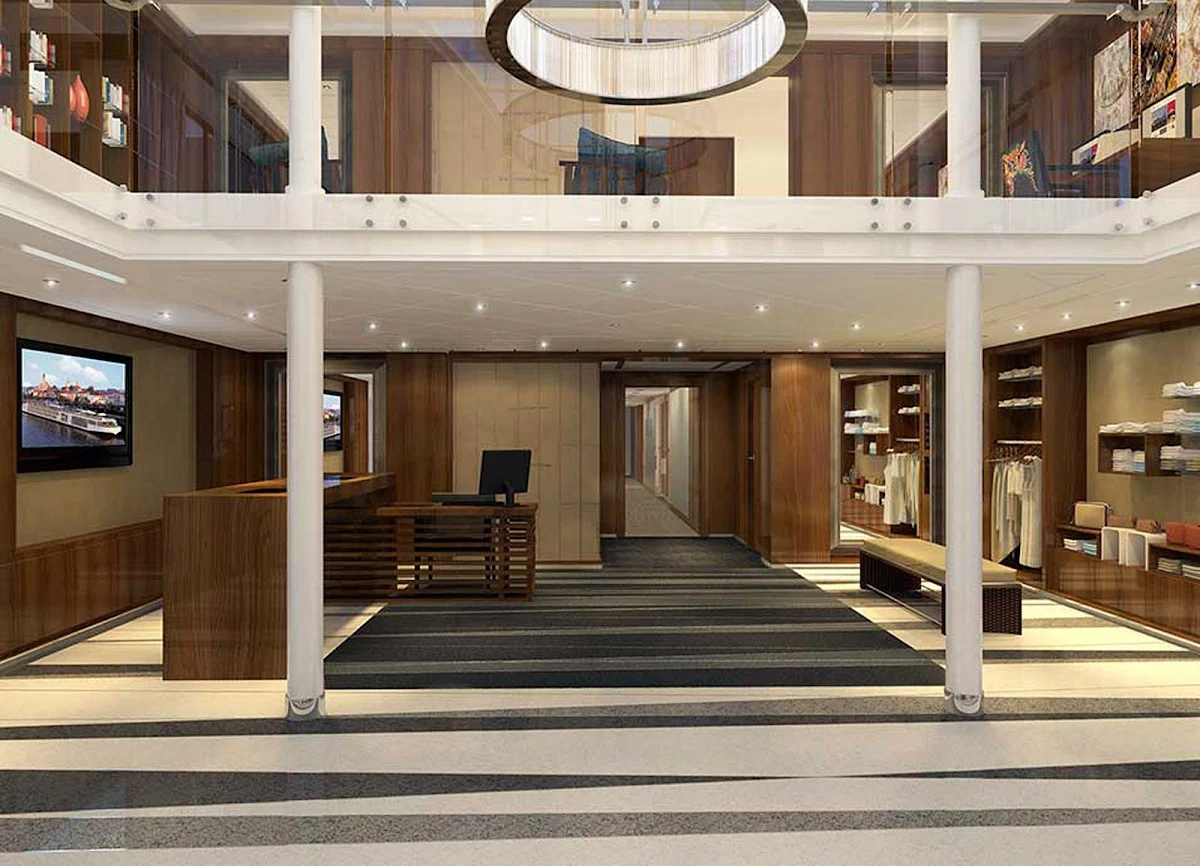 Viking-Longship-Foyer-1 - A view of the foyer on the fleet of Viking Longships that sail Europe's waterways.  