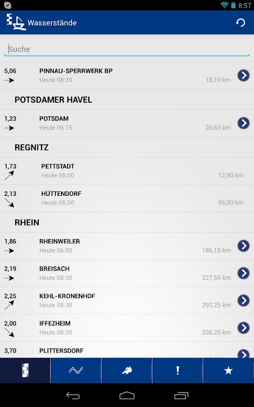 Android application Wasserstand + Gezeiten Pegel screenshort