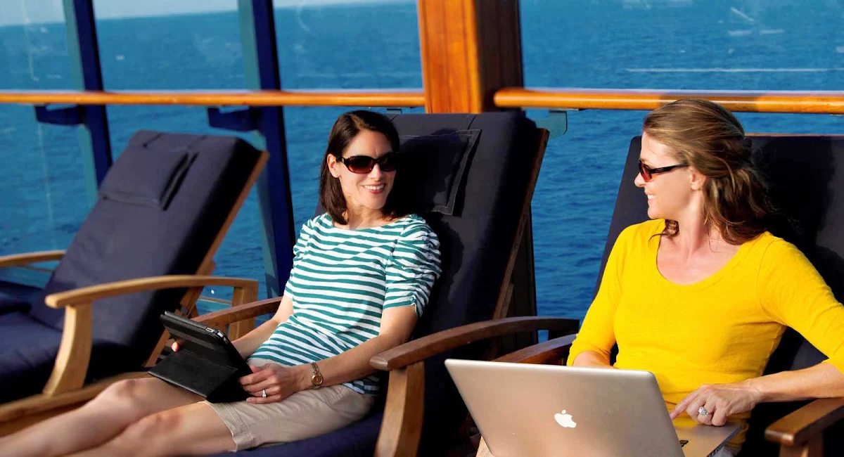 Azamara-laptops-mobile - Azamara lets you try new technology while you relax on deck.