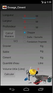 Screenshot dell'applicazione Android Cement and concrete dosing