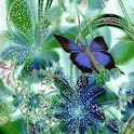 Blue Butterfly Flowers Glitter logo