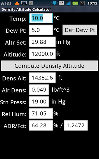 Density Altitude Calculator