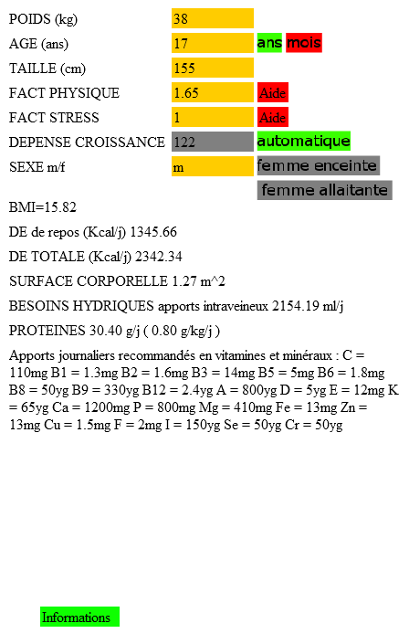 Android application Calculs diététiques screenshort