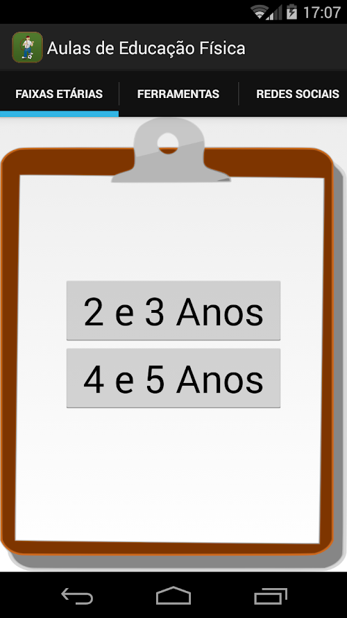 Android application Aulas de E.F. screenshort