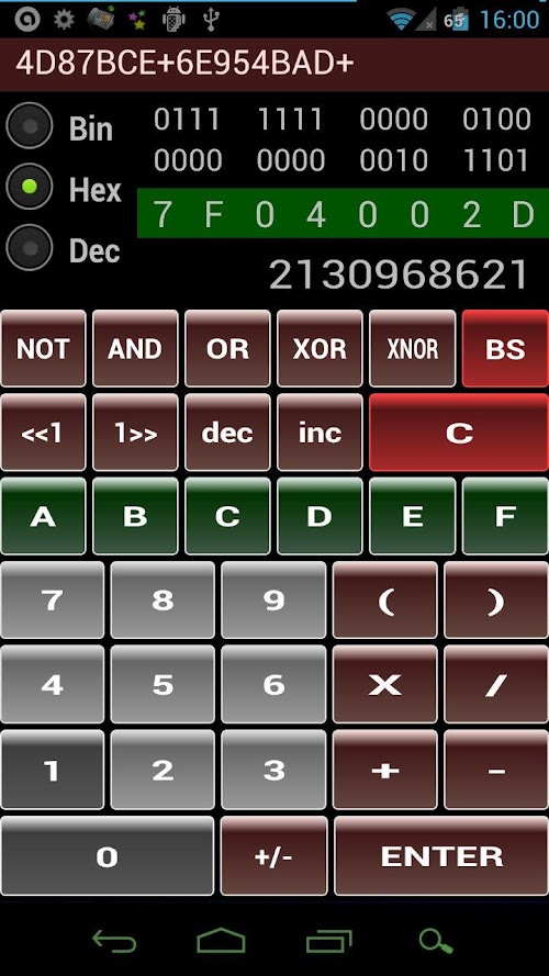 Android application Hex Bin Dec Calculator screenshort
