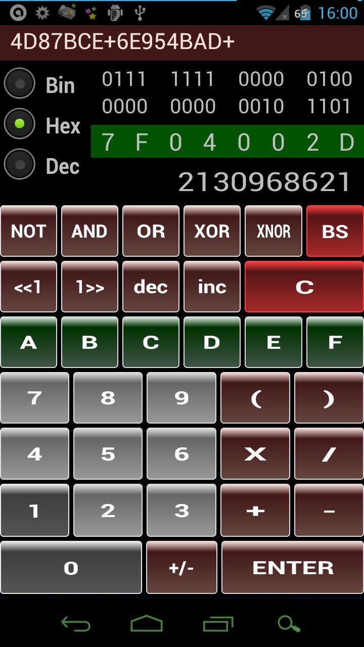 Hex Bin Dec Calculator Screen 1