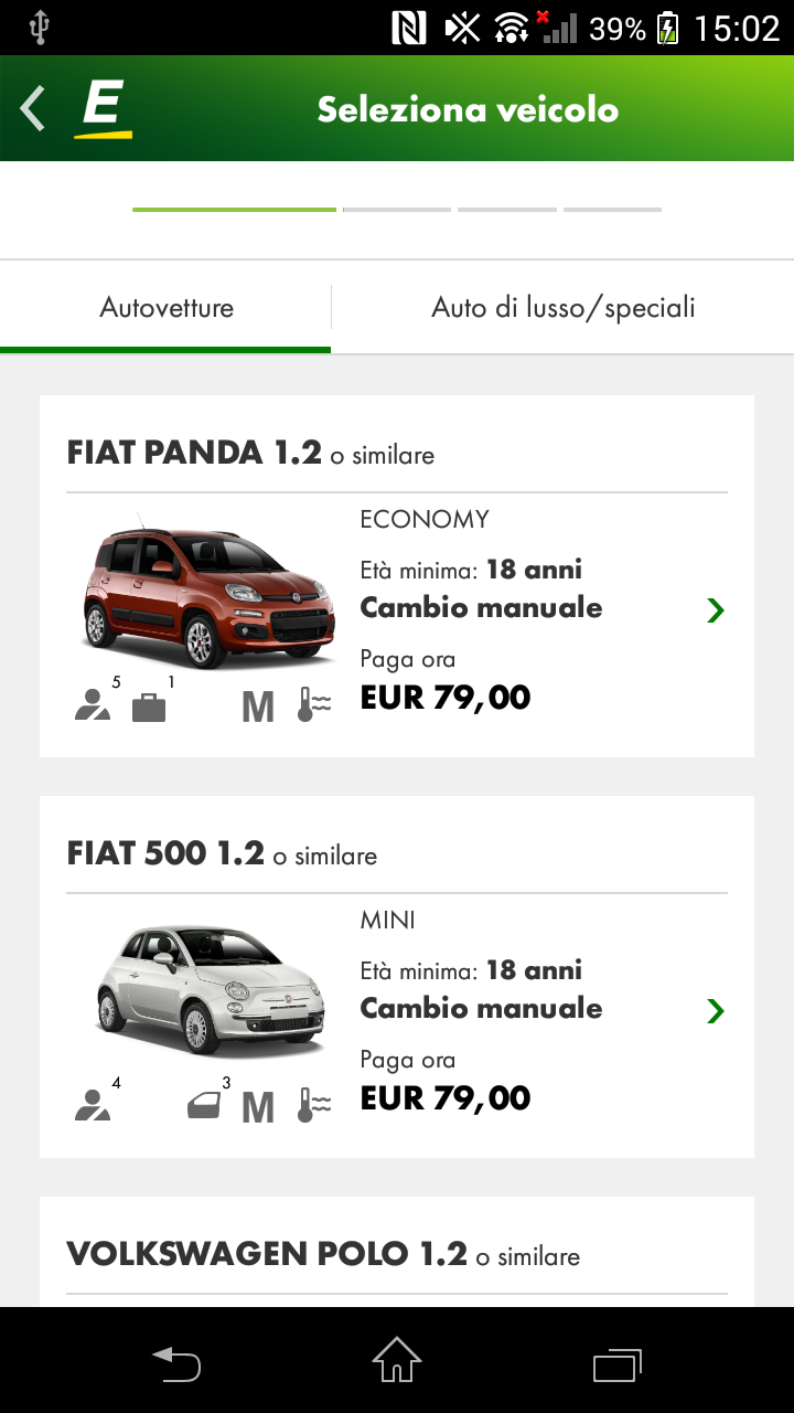 Android application Europcar international cars & vans rental services screenshort