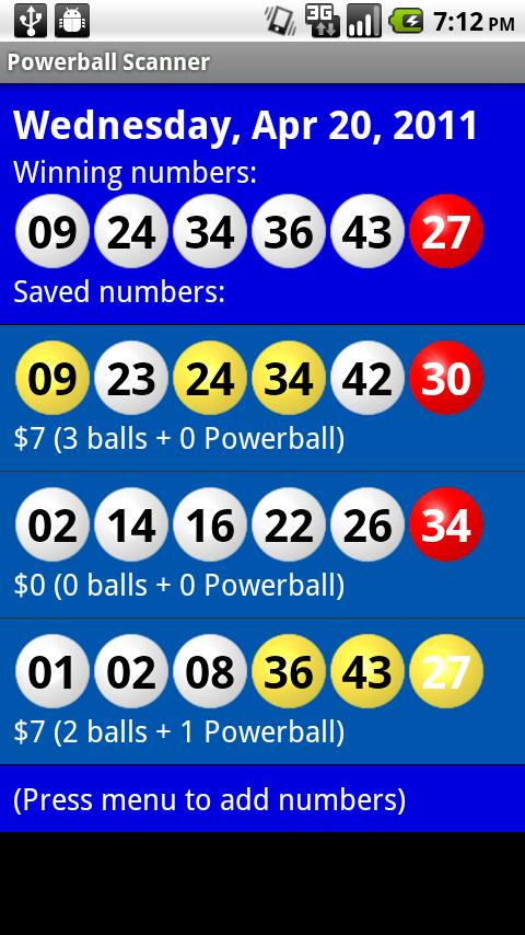 Powerball Scanner Screen 2