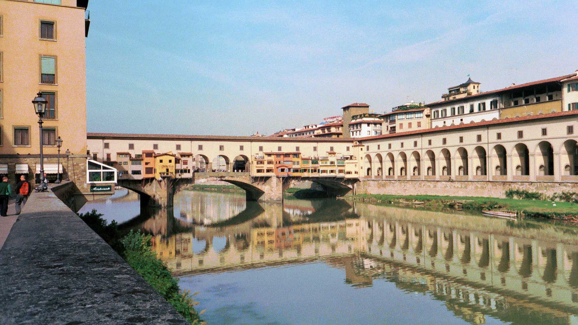 The Ponte Vecchio (Italian for Old Bridge) is a medieval bridge over the Arno River in Florence, Italy.
