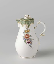 Melkkan met deksel, beschilderd met bloemen en laddermotief