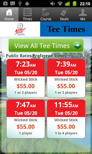 Wicked Stick Golf Tee Times
