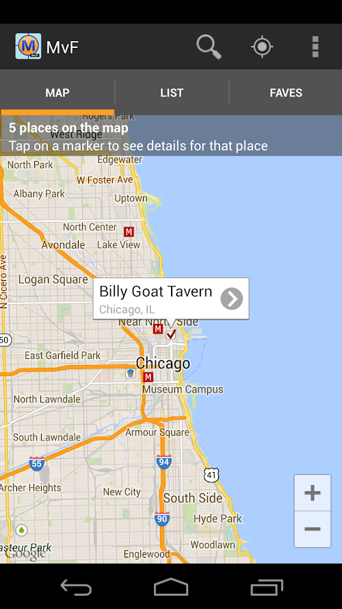 Android application Man v. Food Restaurant Locator screenshort