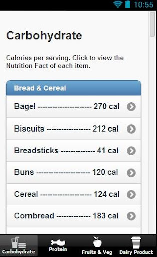 Calories Food Lists