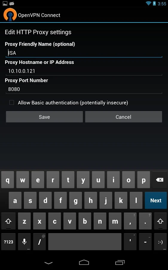 OpenVPN Connect- tangkapan layar