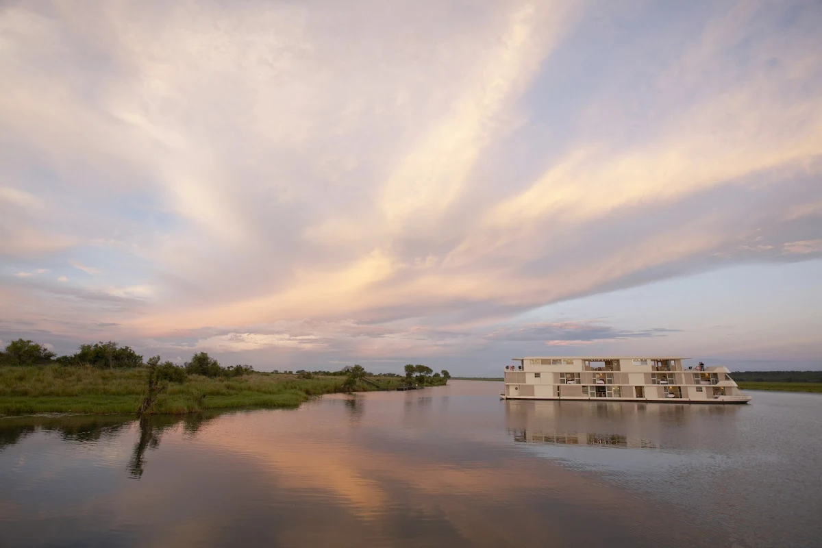 Zambezi-Queen-river-cruise - Day breaks over AmaWaterways' Zambezi Queen during her river safari on Africa's Chobe River. 