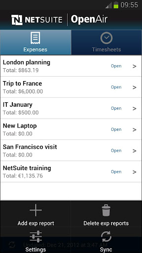 NetSuite OpenAir Mobile