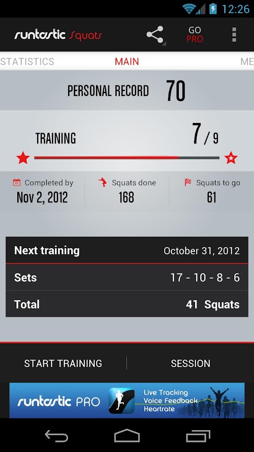 Android application Runtastic Squats Workout screenshort