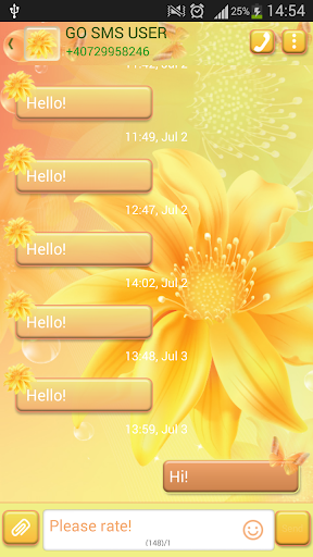 GO SMS 프로 노란색 꽃