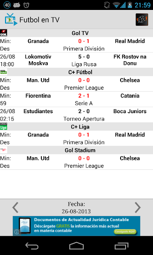 Futbol en TV + Resultados