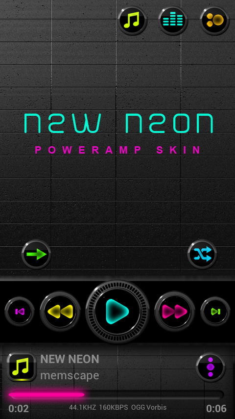 Android application Poweramp skin New Neon screenshort