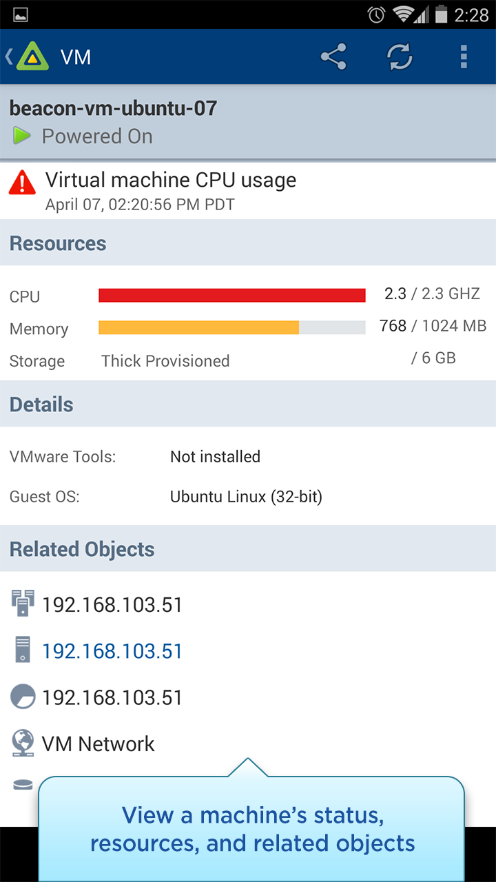 vSphere Mobile Watchlist Screen 2