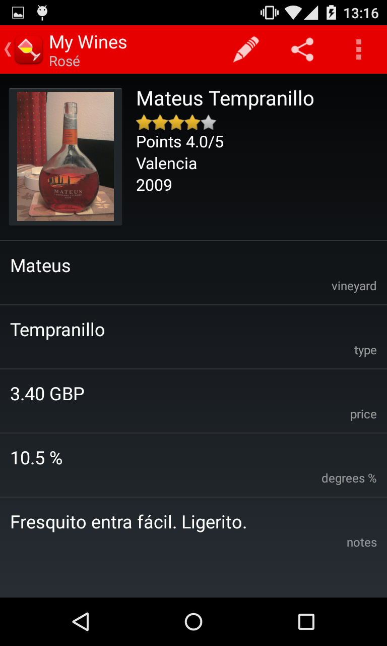 My Wines Screen 3
