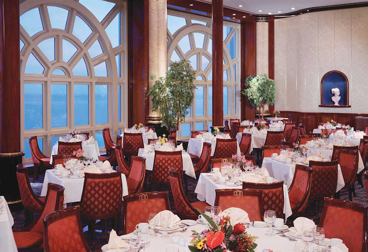 Sit down for a filling dinner and panoramic views at Windows, one of Norwegian Spirit's two main dining rooms, on deck 6.