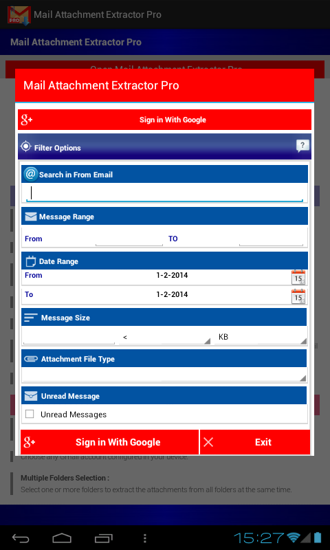 Android application Mail Attachment Extractor Pro screenshort