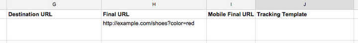 Simple destination URLs Spreadsheet Example