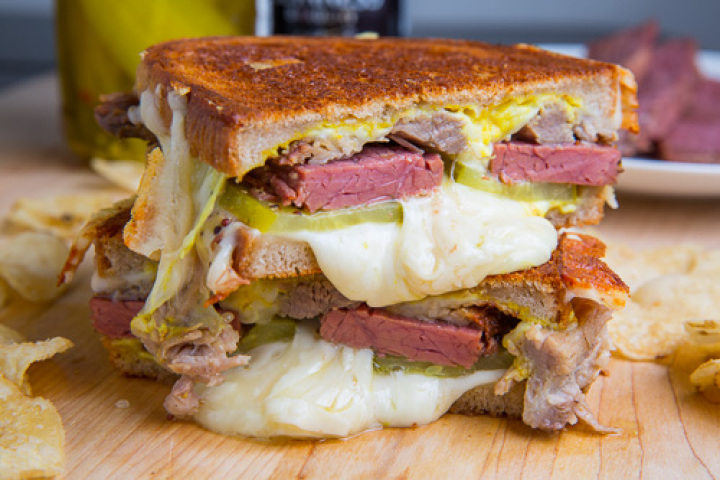 Corned Beef Cuban Grilled Cheese Sandwich