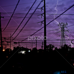LIGHTENING STORM AT SUNSET by Dawn Robinson - Landscapes Weather