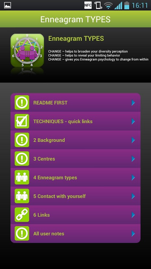 Android application Enneagram TYPES screenshort