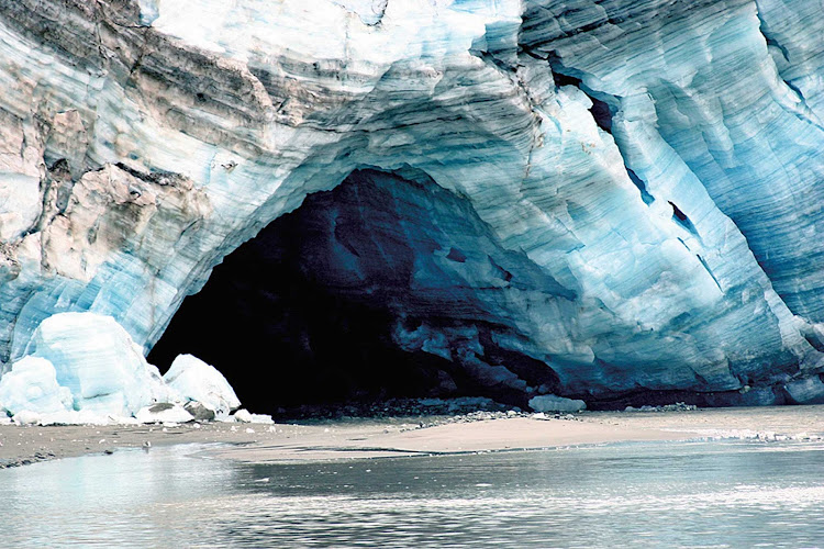 Close to shore in Glacier Bay, you can see caves formed as the glacier melts.