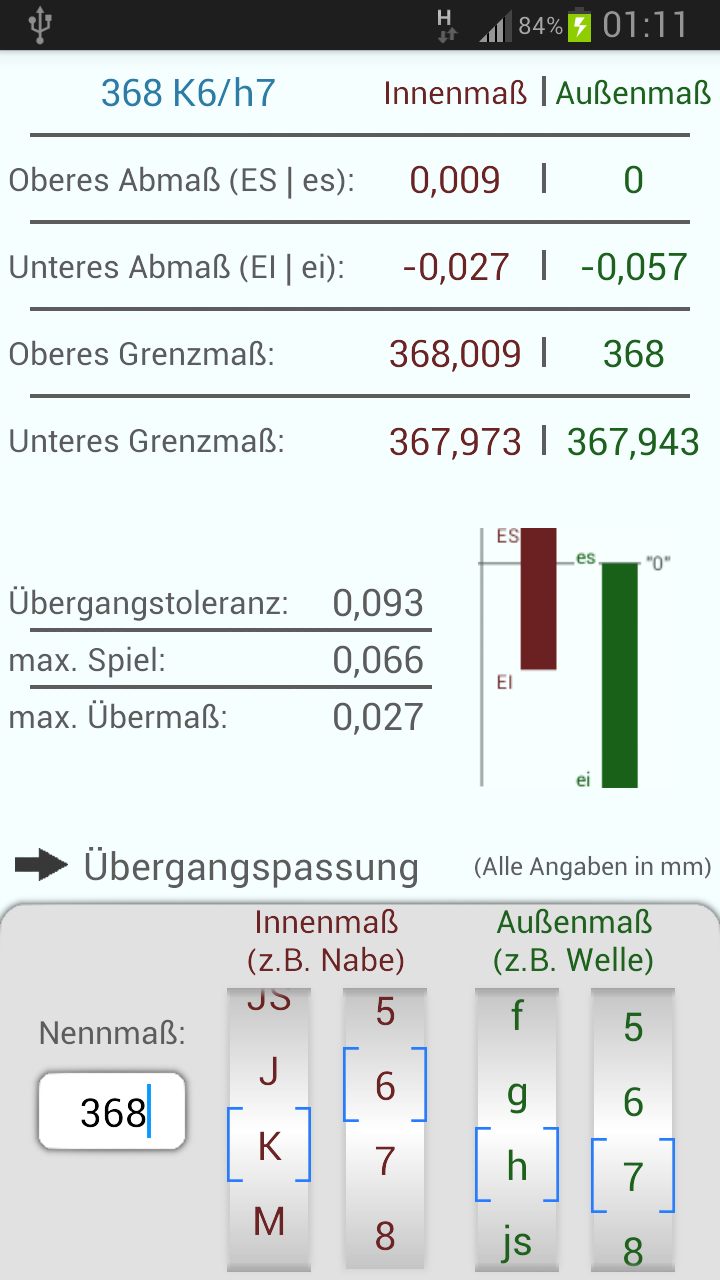 Android application ISO Tolerances (DIN ISO 286-1) screenshort