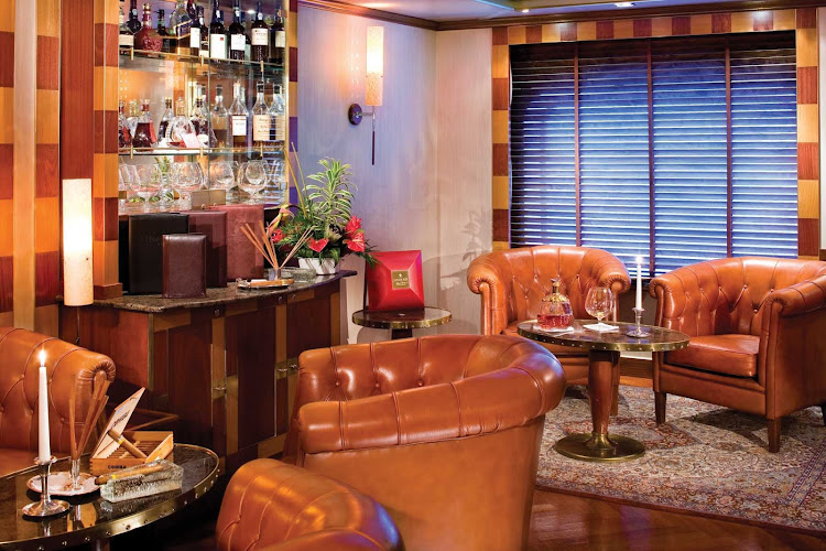 The Connoisseur’s Corner on board Silver Whisper is the perfect place to sample premium Cognacs or smoke a cigar.