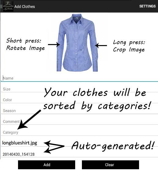 MyClothes (mobile wardrobe) Screen 2